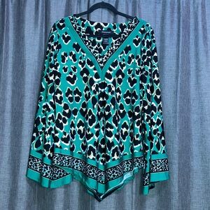 Ashley Stewart Teal and Black Leopard Print Blouse